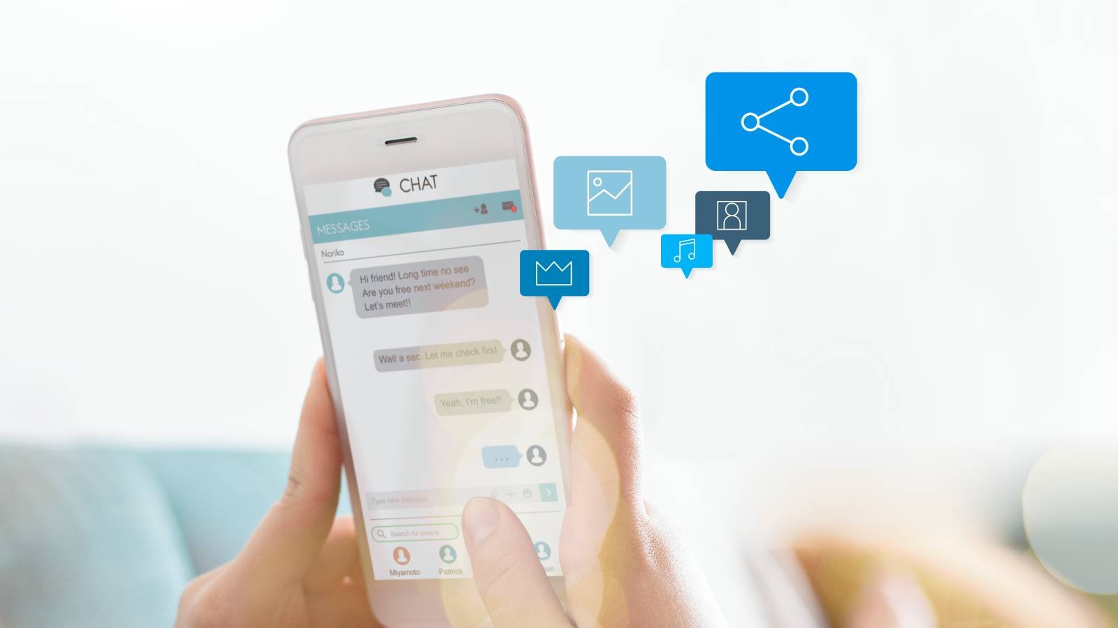 Linha do tempo de conversas em um chat evoluindo até uma confirmação de compra